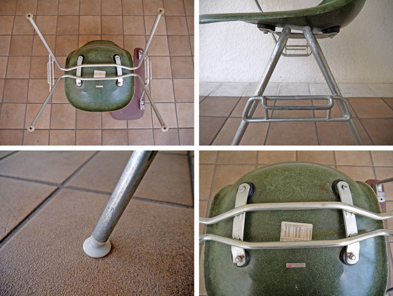 ハーマンミラー HermanMiller C&R. Eames 70's ビンテージ 2nd サイドシェルチェア レアOG色 + 貴重 肘掛けテーブル付 スクールベース スタッキングベース DSS ◇