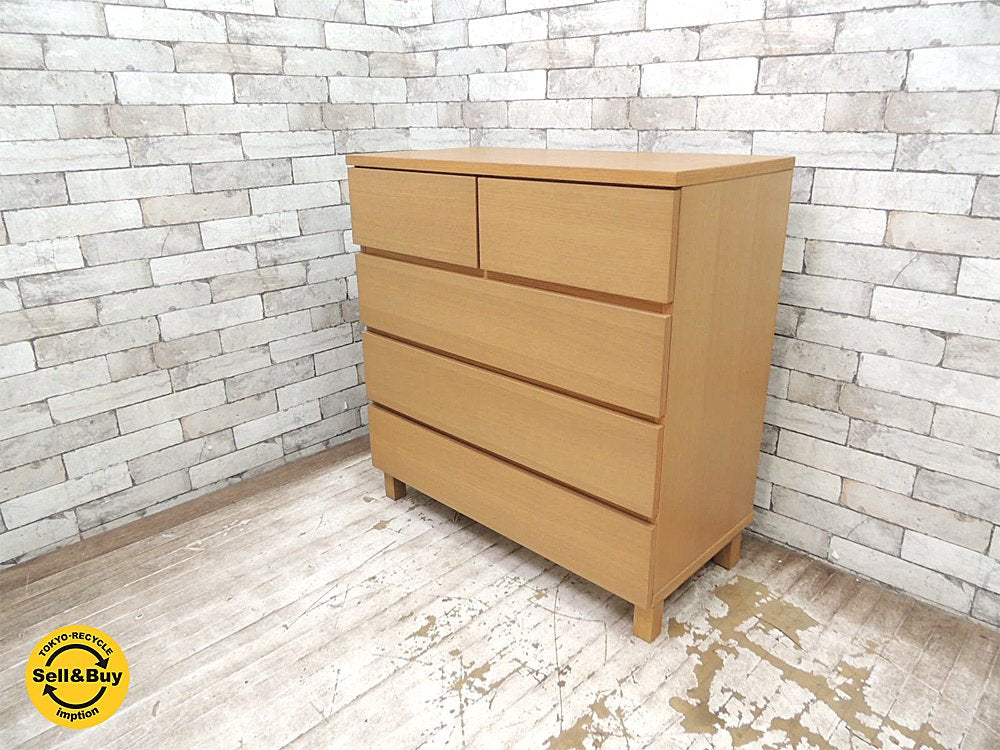 無印良品 MUJI 木製チェスト 4段 オーク材 無垢材 シンプルモダンデザイン ナチュラルカラー W83 ★