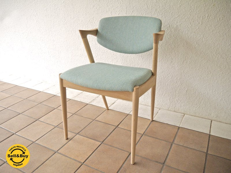 宮崎椅子製作所 カイ・クリスチャンセン 名作 No.42 チェア 美品 無垢楢材ソープ仕上げ デンマーク Kjellerup Vaeveri 社製特注生地使用 - B ◇