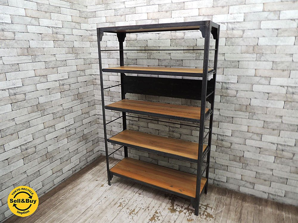 ウニコ unico ランバー LUMBER トール シェルフ ビンテージ加工 アイアンフレーム インダストリアル デザイン 店舗什器 廃番品 ●