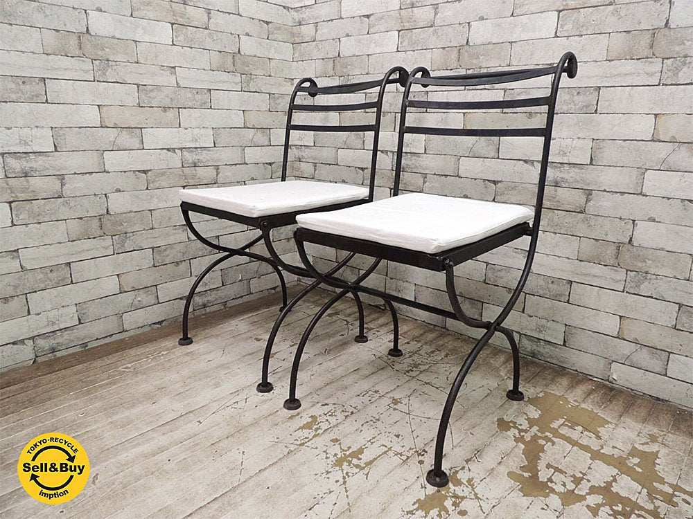 ロートアイアン ガーデンチェア クッション付 2脚セット (A) フォールディングチェア 折り畳み椅子 ●
