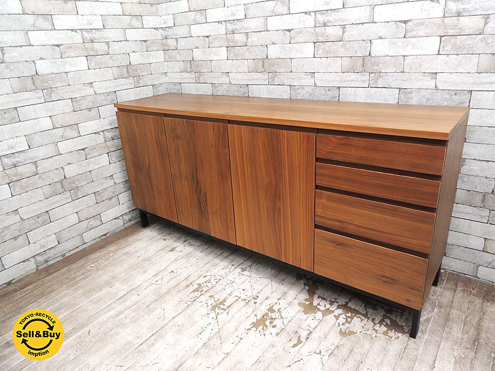 ウニコ unico ホクストン HOXTON キャビネット サイドボード ウォールナット材x鉄脚 W160cm レトロデザイン インダストリアル ●