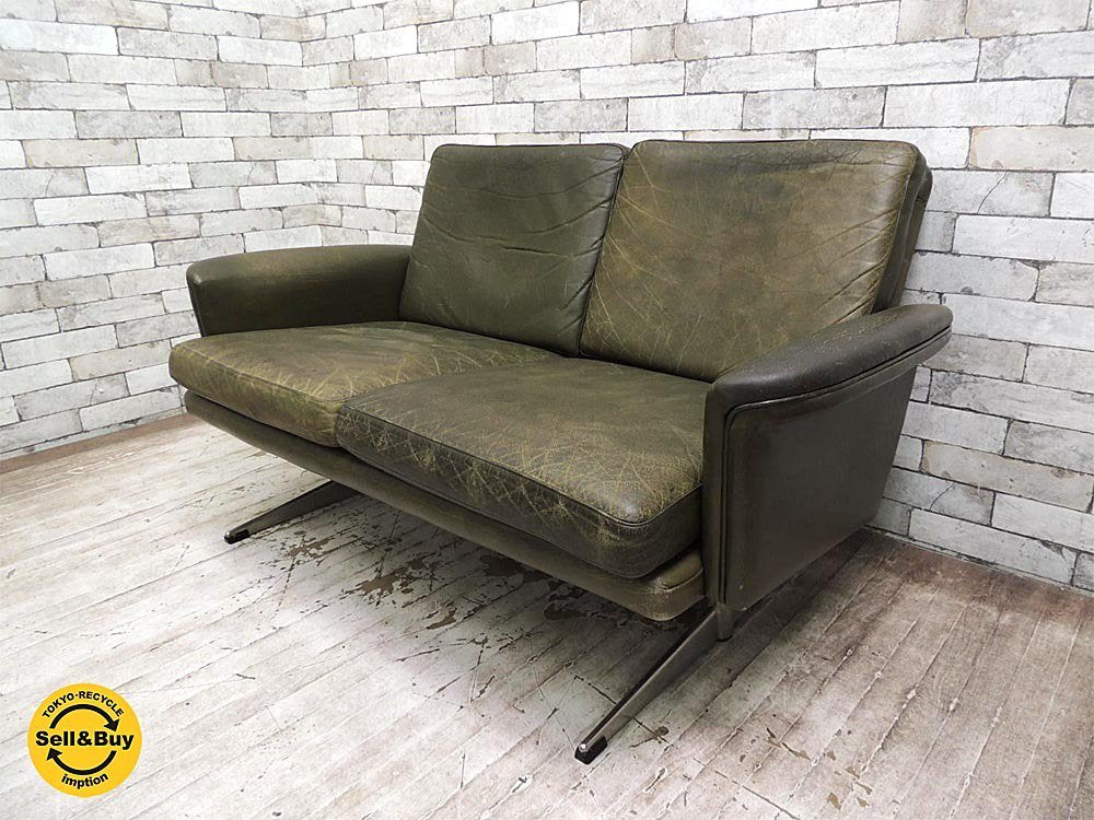 ビンテージ 本革 2pソファ 2シーター W128cm 北欧家具 デンマーク ●