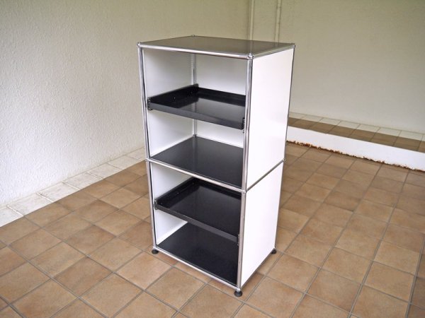 ユーエスエム モジュラーファニチャー USMハラーシステム 1×2 シェルフ W536 + EXスライドトレー×2段付き = 1列×4段 白×黒 定価¥118,161- MoMA ◇