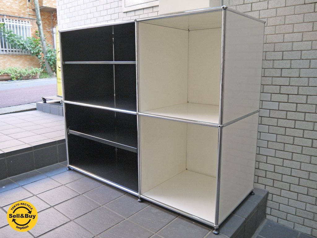 ハラーシステム USM Modular Furniture カウンターキャビネット サイドキャビネット シェルフ 2列2段 スライドトレー ブラック&ホワイト ■