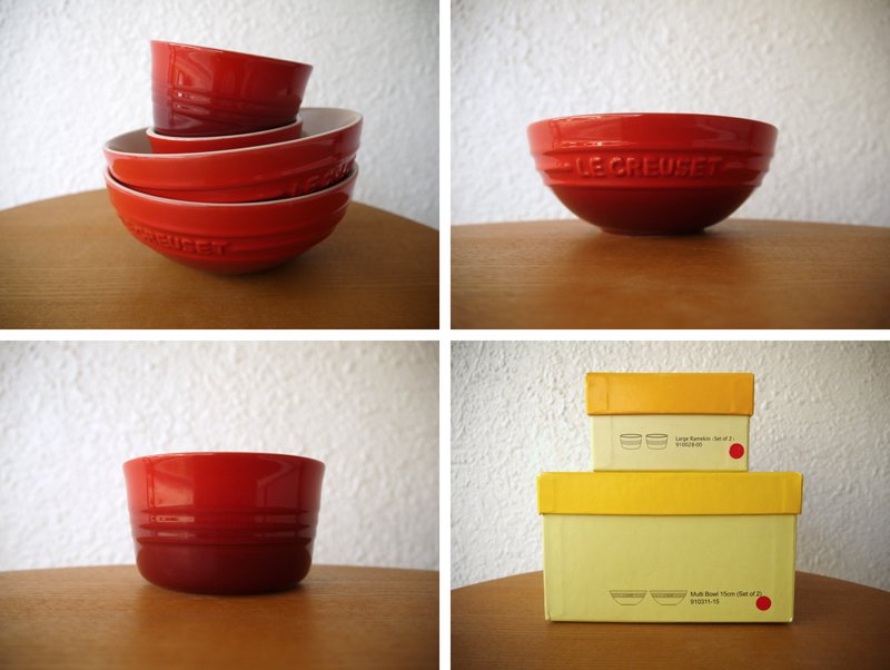 ルクルーゼ LE CREUSET B.キャセロール φ26cm & ポッドスタンド ディスプレイスタンド マルチボウル φ15cm×2 ラージラムカン φ10cm×2 = 6点セット 展示未使用品 ◇