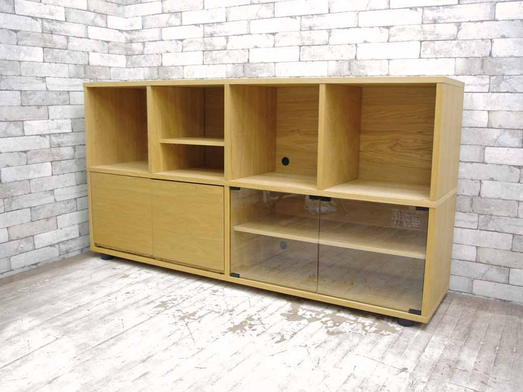 無印良品 MUJI スタッキングキャビネット オーク材 サイドボード 木製&ガラス扉付き W162.5cm ●