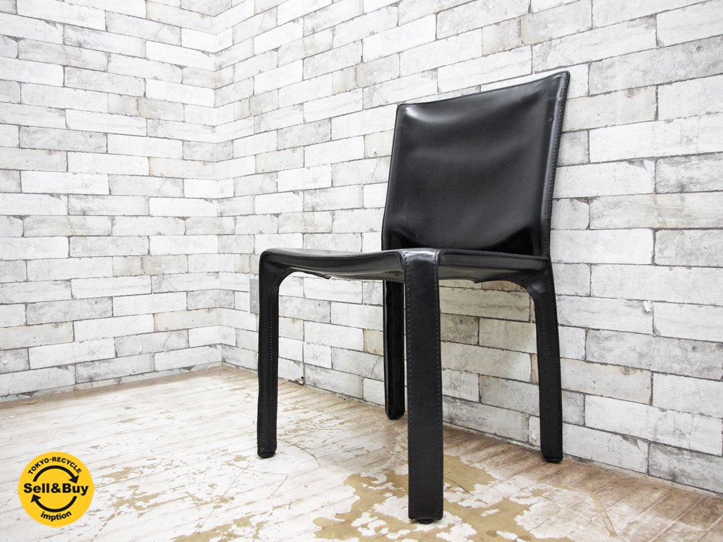 カッシーナ Cassina 412 CAB アームレスチェア キャブチェア 本革 ブラック マリオ・ベリーニ イタリア モダンデザイン 定価213,840円 B ●