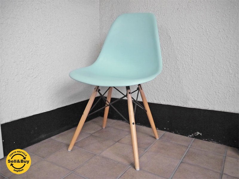 ハーマンミラー HermanMiller C&R.イームズ Eames 美品 サイドシェルチェア アクアスカイ / 水色系 ダウェルレッグ = DSW / メイプル色 定価¥63,720- A ◇