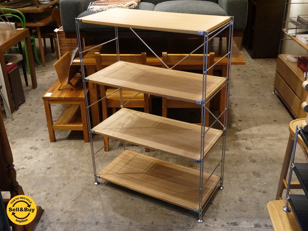 無印良品 MUJI タモ材 ステンレスユニットシェルフ 4段 w84 ナチュラル ■