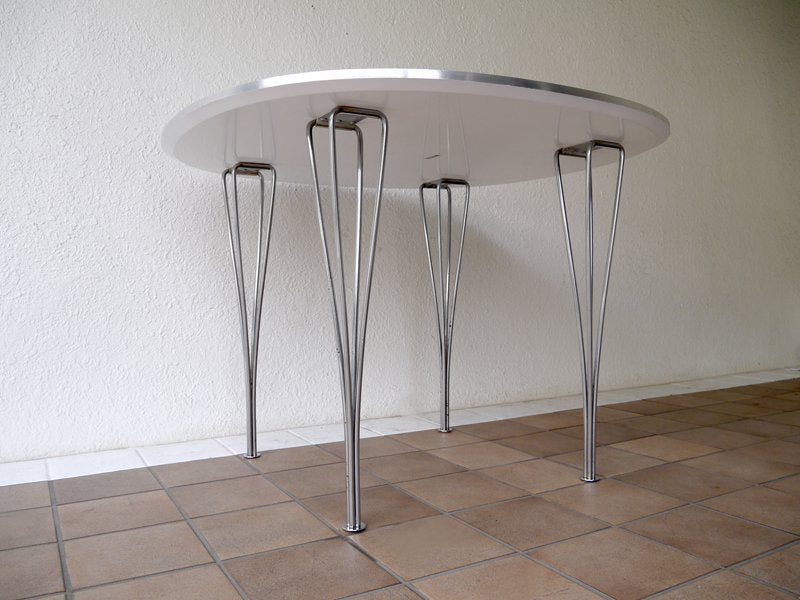 フリッツハンセン Fritz Hansen Bテーブル スーパー円テーブル B-Table 白ラミネートΦ100×アルミエッジ B403 定価24.3万 デンマーク 80'sビンテージ 北欧モダン ◇