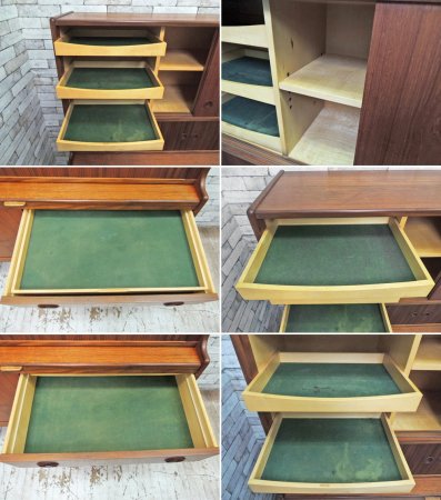 デンマーク ビンテージ チーク材 キャビネット サイドボード 引き戸 スライド天板 蛇腹扉 チェスト W130cm Fusion Interiors購入 北欧家具 ●