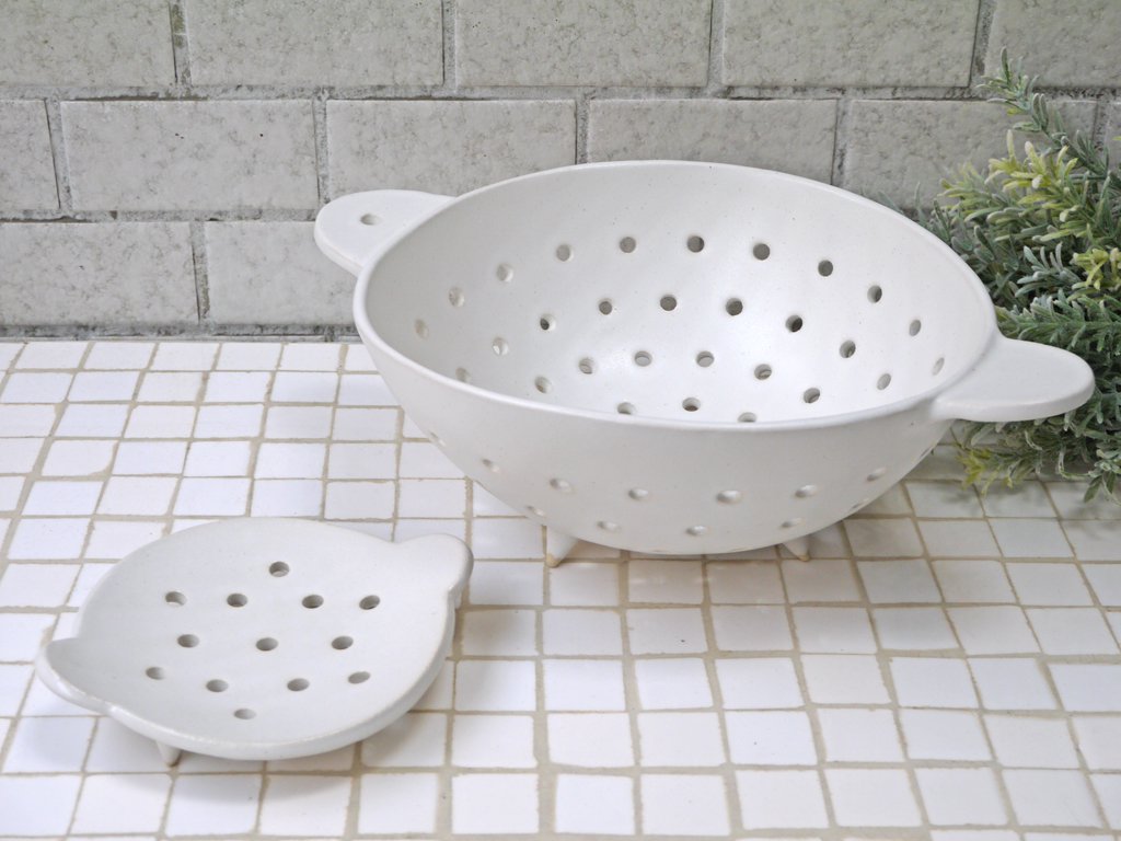 安藤雅信 オランダ水切鉢 径19cm 白マット釉 器 ギャルリ百草 現代作家 ■