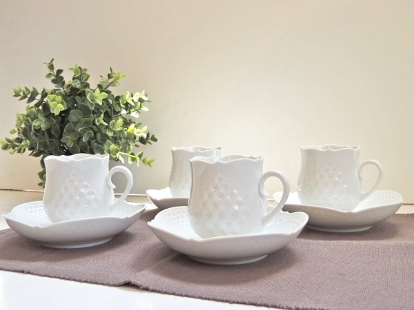 マイセン Meissen ホワイトレリーフ コーヒーカップ&ソーサー C/S D ●