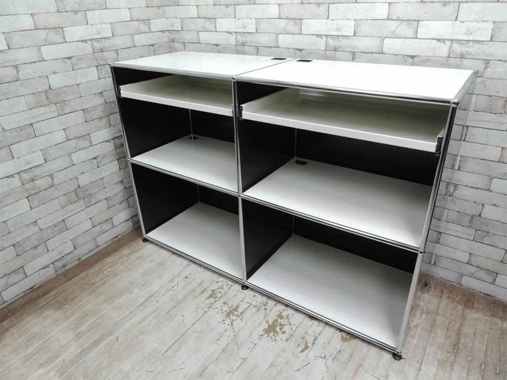 ハラーシステム USM Haller ショップカウンター キャビネット W153.5xD54xH104.3cm エクステンションシェルフ2枚 ブラック&ホワイト ●
