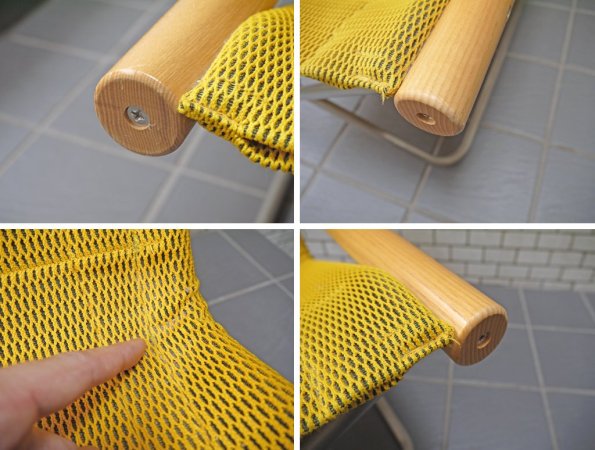 川島織物セルコン KAWASHIMA Mチェア 301 & オットマン 新居猛 ニーチェア NY CHAIR MoMA × 布バネ バネックス banex コラボ イエロー 折畳椅子 屋外使用可 ■