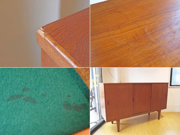 北欧ビンテージ チーク材 サイドボード キャビネット Sideboard cabinet デンマーク 引き戸扉 W:160cm ★