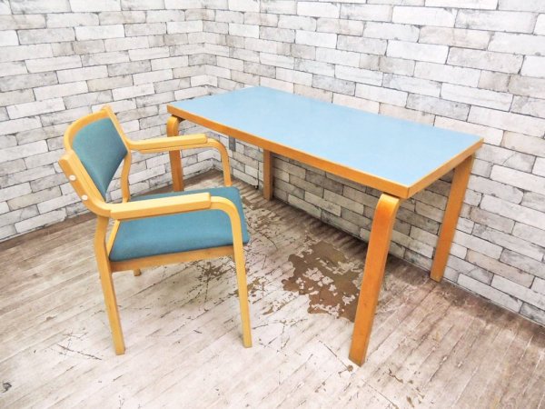 アルテック Artek 50'sビンテージ ダイニングテーブル ラミネート天板 ブルーグレー アルヴァ・アアルト 北欧家具 ●