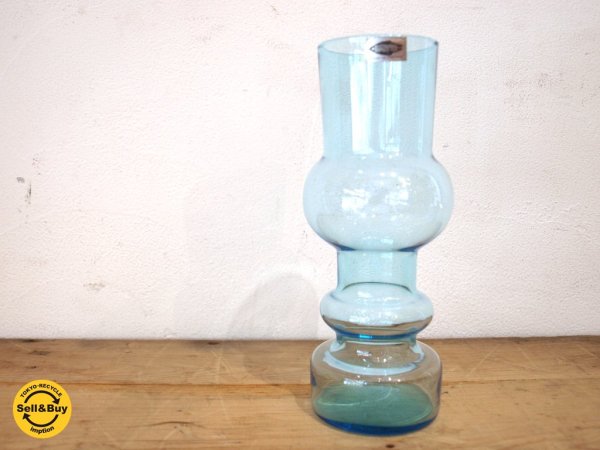 ヌータヤルヴィ Nuutajarvi カイ・フランク Kaj Franck ビンテージ スプリングベース Spring Vase ライトブルー ★
