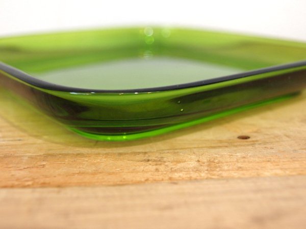 ヌータヤルヴィ Nuutajarvi #5269 ガラスプレート Glass plate スクエア シンプル グリーン カイ・フランク Kaj Franck A ★