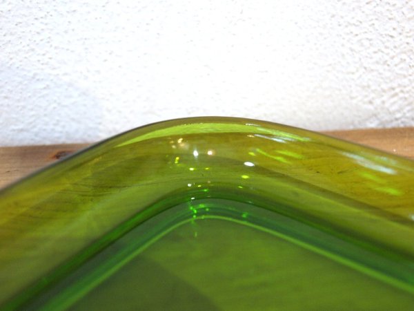 ヌータヤルヴィ Nuutajarvi #5269 ガラスプレート Glass plate スクエア シンプル グリーン カイ・フランク Kaj Franck B ★