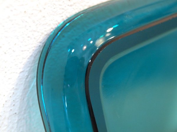ヌータヤルヴィ Nuutajarvi #5269 ガラスプレート Glass plate スクエア シンプル ターコイズ カイ・フランク Kaj Franck A ★