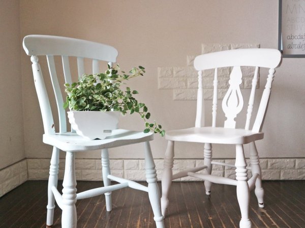 イギリス アンティーク ウィンザーチェア ホワイト ペイント ダイニングチェア シャビーシック ブロカント ◎