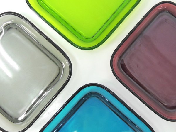 ヌータヤルヴィ Nuutajarvi #5269 ガラスプレート Glass plate スクエア ターコイズ カイ・フランク Kaj Franck B ●