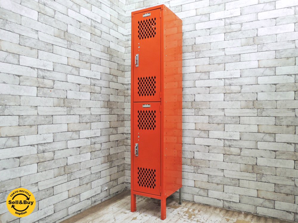 リオン LYON スチールロッカー 2段 2-TIER LOCKER オレンジ ダイヤ