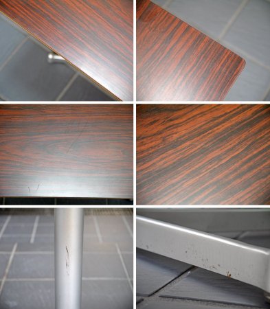 ディーアンドデパートメント D&DEPARTMENT カフェテーブル Cafe Table ローズウッド調天板 クロームメッキ X脚 ミッドセンチュリー ■