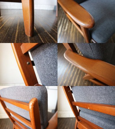 北欧 ビンテージ 1P ソファ デンマーク ツイードブラック×ウッドフレーム アームチェア ◎