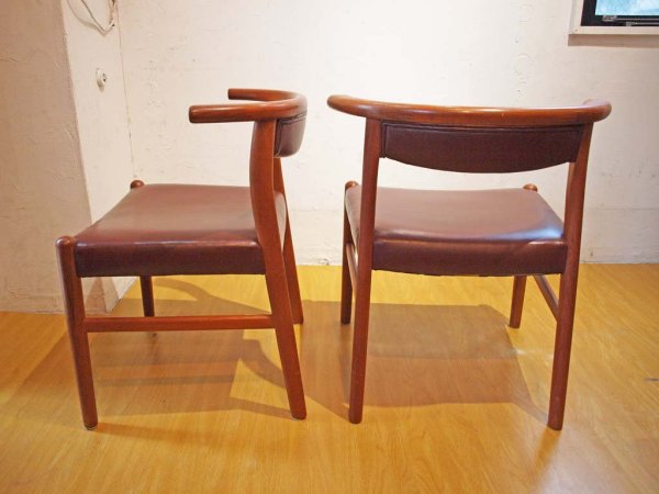 青林製作所 チーク無垢材 ダイニングチェア ハーフアームチェア 日本 希少なビンテージ家具 北欧Style A ★