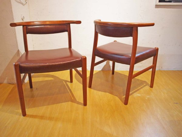 青林製作所 チーク無垢材 ダイニングチェア ハーフアームチェア 日本 希少なビンテージ家具 北欧Style B ★