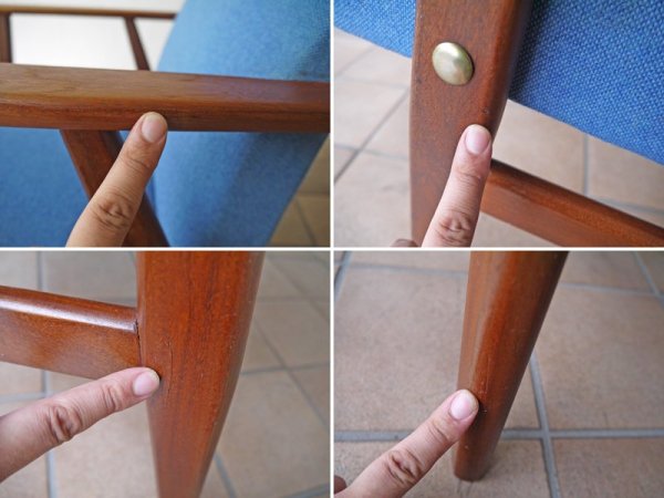 デンマーク ビンテージ チーク材xツイードブルー 1シーターソファ 一人掛けソファ 北欧 ダニッシュモダン ◇