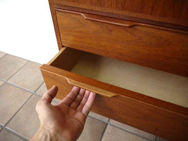 デンマーク 60-70年代 ビンテージ チーク キャビネット チェスト 食器棚 カップボード 本棚 ブックケース ドロワー 北欧家具 ダニッシュモダン ◇