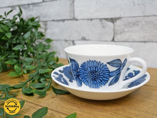 グスタフスベリ GUSTAVSBERG ブルーアスター RED ASTER ティーカップ&ソーサー 300ml 復刻版 未使用品 スティグ・リンドベリ ●
