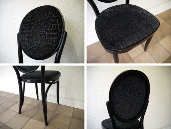 秋田木工 現 IDC大塚家具グループ 廃番 テーブル 丸型 T-120 ¥75,384- 現行 チェア No.701-UU ¥60,500- ブナ材・黒色 / クロコ柄 = 2点セット ◇