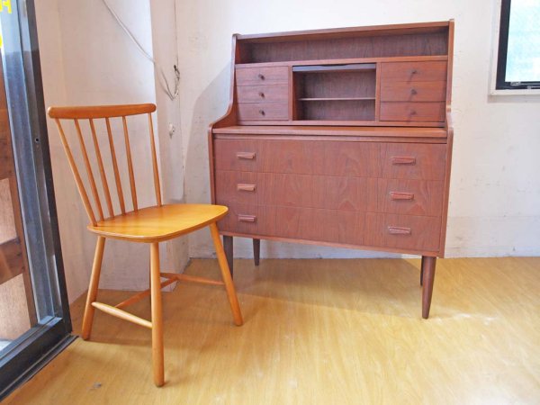 北欧ビンテージ デンマーク ドレッシングミラー付 ライティングビューロー Writing bureau with dressing mirror チーク材 ★