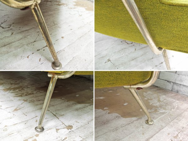 イギリス ビンテージ UK Vintage 3人掛けソファ ファブリック グリーン スチールフレーム ミッドセンチュリー 英国家具 ●