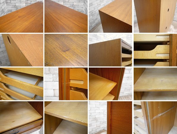 デンマーク ビンテージ Danish vintage BS Mobelfabrik チーク材 ファイリングキャビネット 書類棚 蛇腹式扉 鍵付き 北欧家具 ●