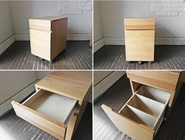 無印良品 MUJI タモ 無垢材 パーソナルデスク 引出し&デスクワゴン付き 廃盤 机 デスク ◎