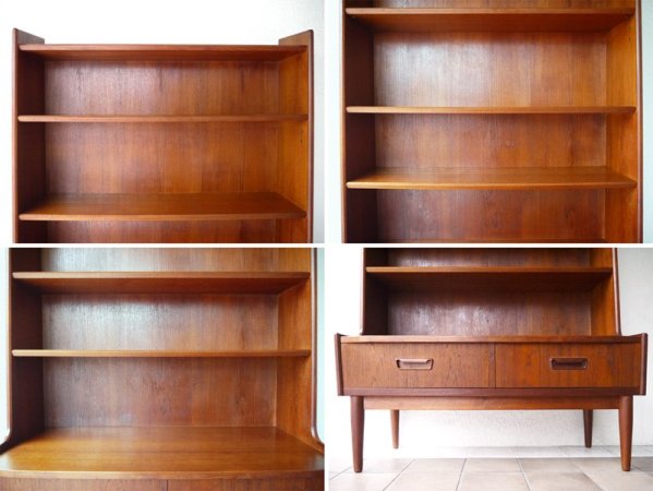 デンマーク 60年代 ビンテージ チーク ブックボード 本棚 ブックシェルフ 食器棚 カップボード 抽斗 ドロワー 北欧家具 ダニッシュモダン ◇