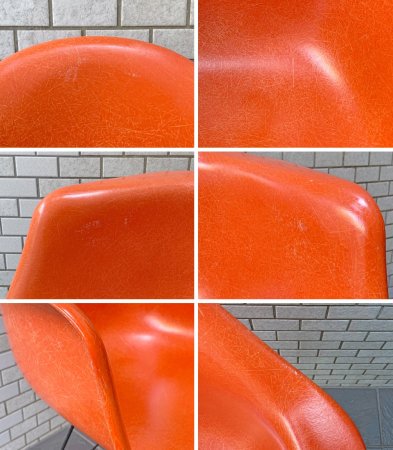 ハーマンミラー Herman Miller アームシェルチェア 現行 FRP製 オレンジ エッフェルベース イームズ ミッドセンチュリー A ■
