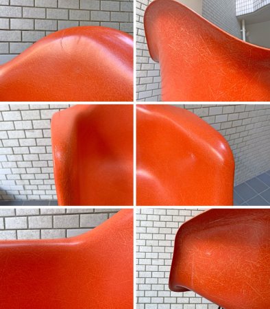 ハーマンミラー Herman Miller アームシェルチェア 現行 FRP製 オレンジ エッフェルベース イームズ ミッドセンチュリー B ■