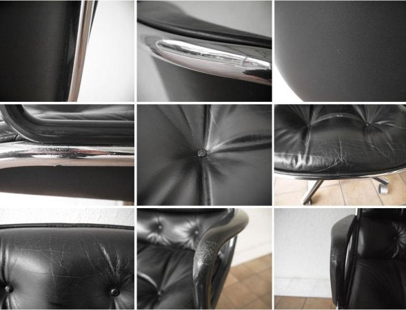 ノル Knoll ポロックチェア Pollock Chair アーム & レザーシート ビンテージ オリジナル旧4本脚 キャスターベース 本革 ブラック デスクチェア ミッドセンチュリー ◇