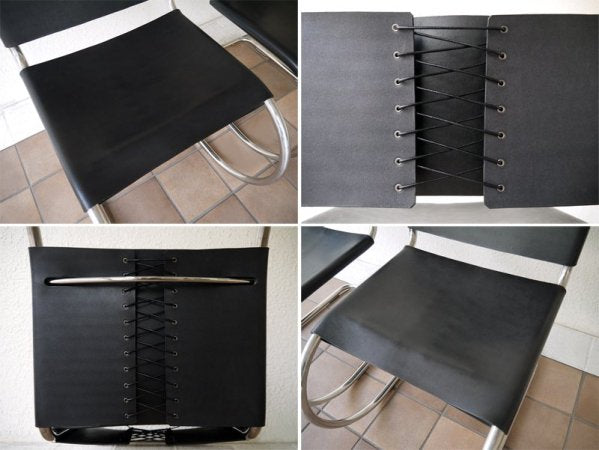 ノル Knoll ノール USA MRチェア MR10 本革・ブラック×2脚セット 総額¥391,600- バウハウス BAUHAUS ミースファンデルローエ カンチレバー ダイニングチェア ◇