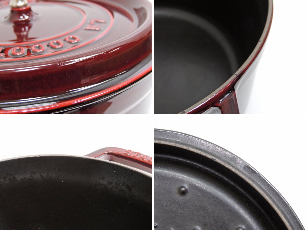 ストウブ STAUB ココット ロンド ラウンド 両手鍋 ホーロー鍋 グレナディンレッド 24cm 箱付き ●
