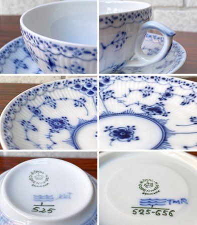 ロイヤルコペンハーゲン ROYAL COPENHAGEN ブルーフルーテッド ハーフレース カップ&ソーサー C&S F ■
