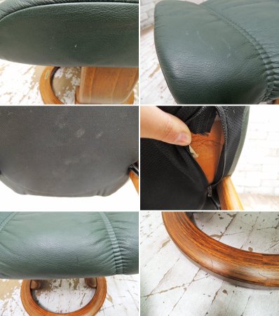 エコーネス EKORNES ディプロマット ストレスレスチェア stressless リクライニングチェア & オットマン レザー グリーン 北欧 ノルウェー 現状品 ●
