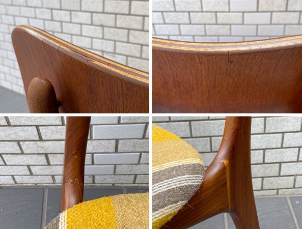 デンマーク チーク材 ビンテージ ダイニングチェア ケアロップヴァヴェリ社製生地 ALS18-460 Kjellerup Vaeveri ハナ・ベデル ストライプ柄 北欧家具 展示美品 ■